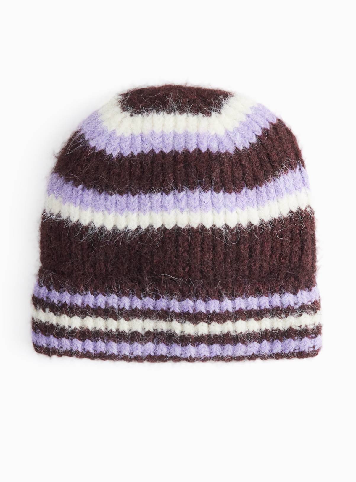 Purple Striped Knitted Beanie One Size - Image 2